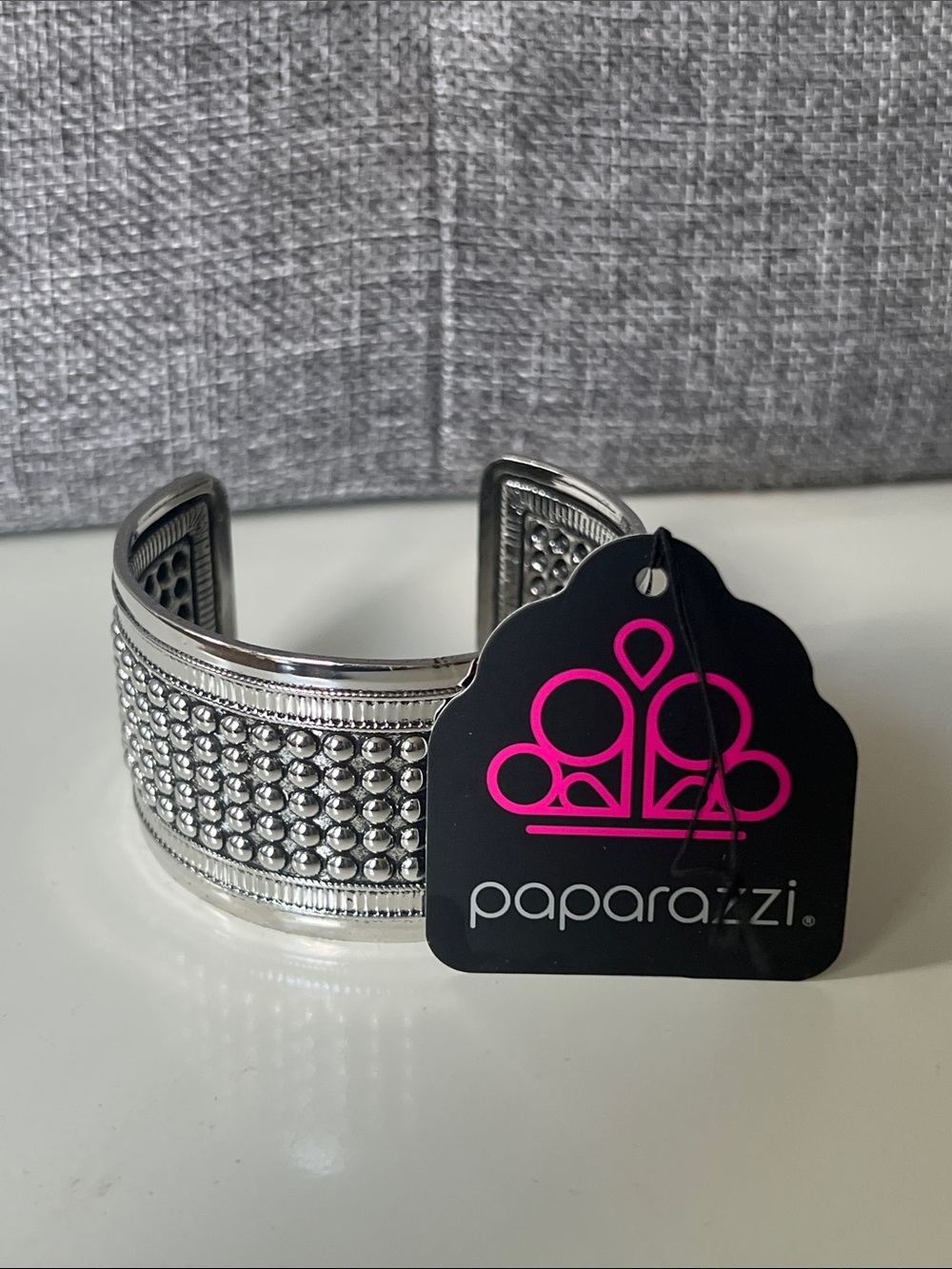 paparazzi Silver Textured Beaded Cuff Bracelet
